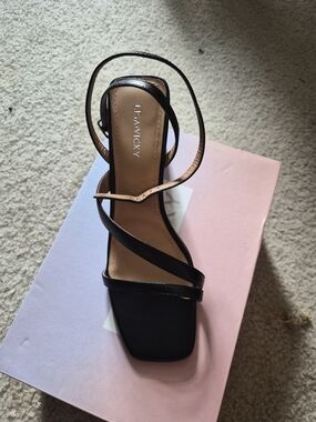 Lisa Vicky Black Strappy Square-Toe Ankle-Sling Sandal